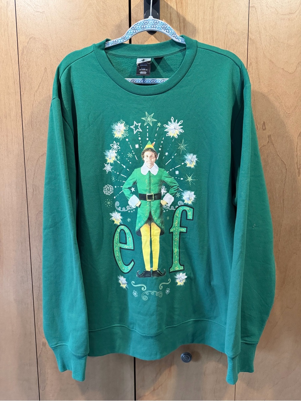 ELF LIGHTS UP Graphic GREEN Sweatshirt size adult XL ugly yet fun Christmas top